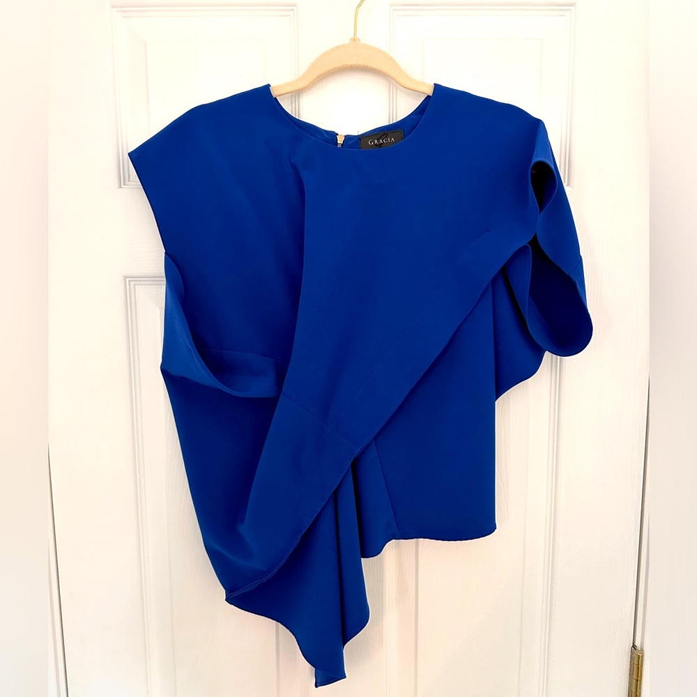 Gracia Blue Asymmetrical Blouse